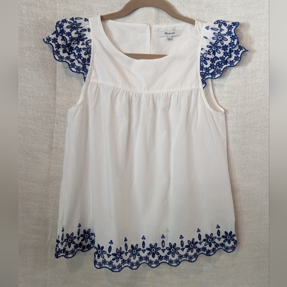Madewell top, blue embroidery 100% cotton (H)